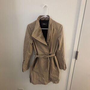 Mackage Cream Trench Coat Classic Belted Style with leather accents
